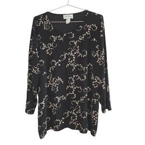 Vintage Frazier Lawrence Tunic Top Women 3X Black Vine Print Professional USA